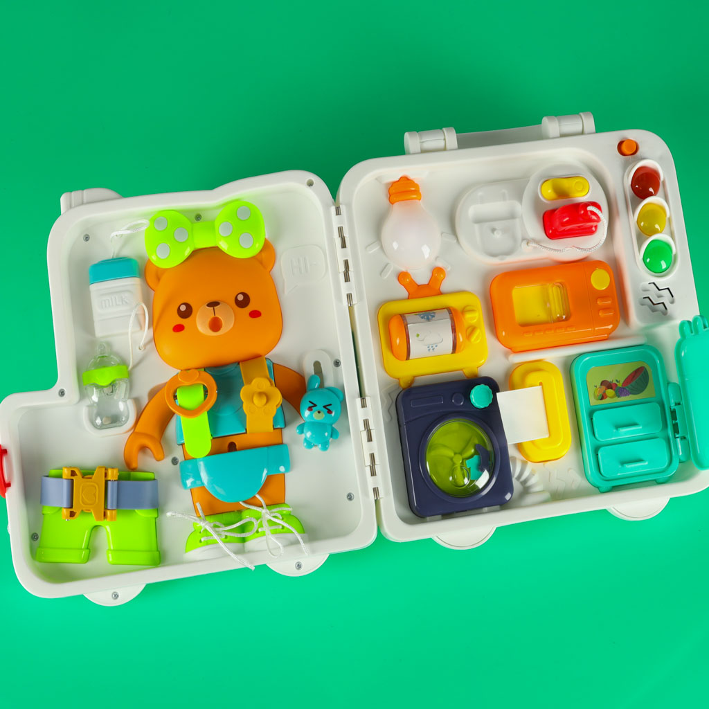 Senzorická Montessori manipulačná doska Puzdro Montessori Gombíky Medvedík Xxl Svetelný zvuk