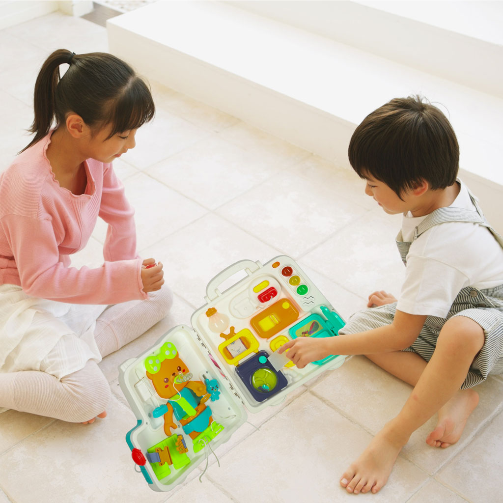 Senzorická Montessori manipulačná doska Puzdro Montessori Gombíky Medvedík Xxl Svetelný zvuk
