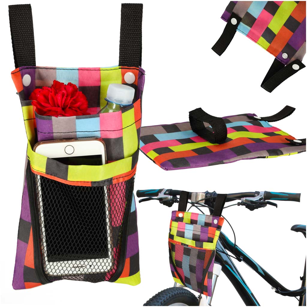 Bag For Bicycle Scooter Handlebars Phone Bicycle Pannier Colorful Check.