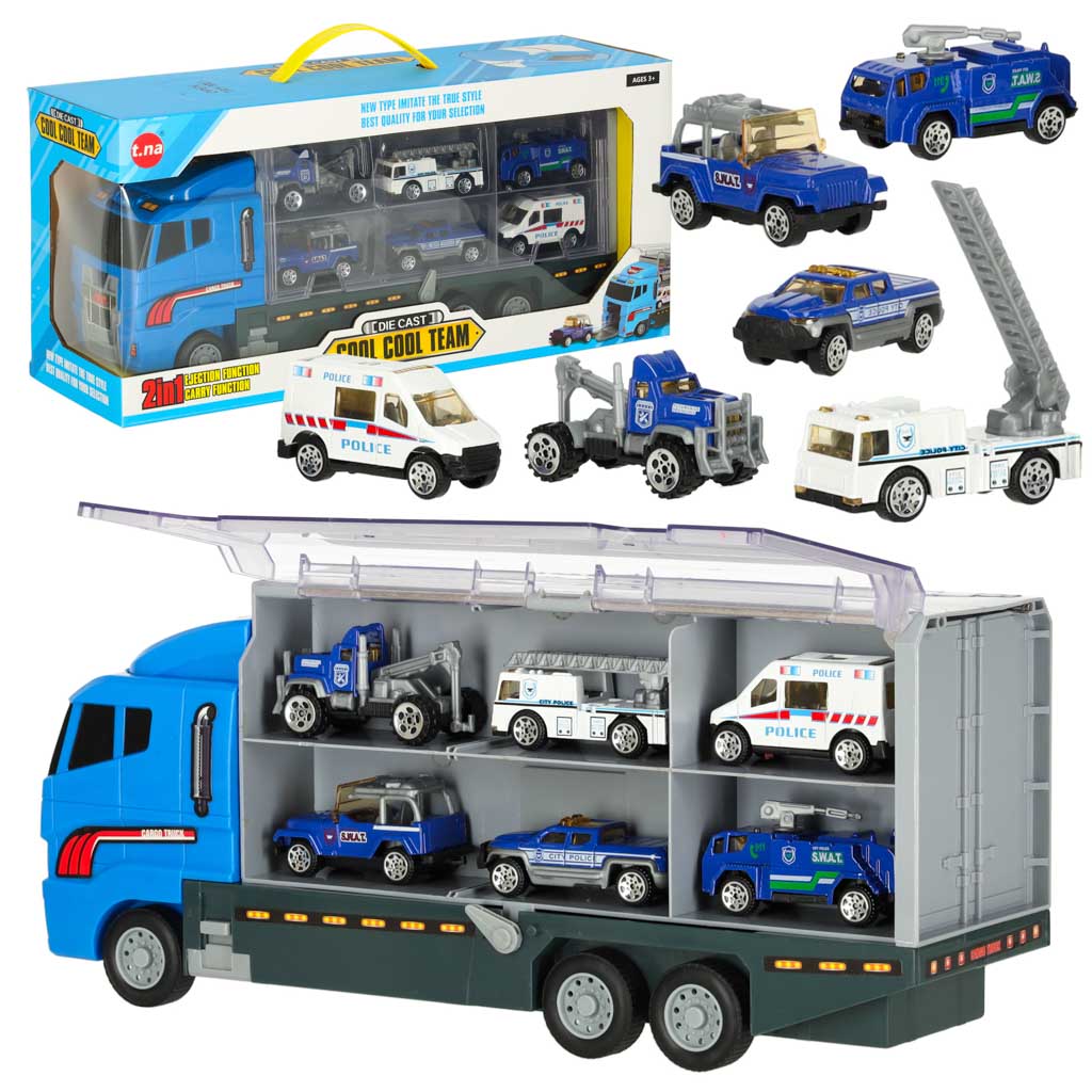 Transporter Truck Tir Launcher + Metal Cars Police