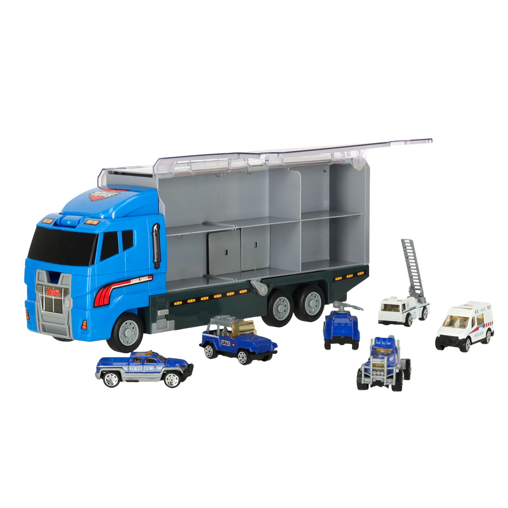 Wyrzutnia Tir Transporter Truck + Policja z metalowymi samochodami