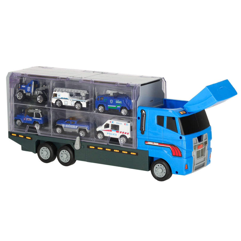 Wyrzutnia Tir Transporter Truck + Policja z metalowymi samochodami