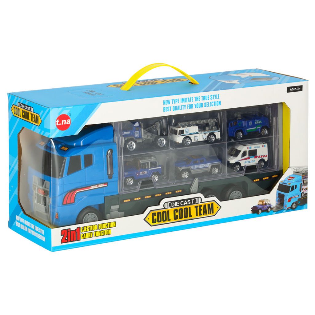 Wyrzutnia Tir Transporter Truck + Policja z metalowymi samochodami