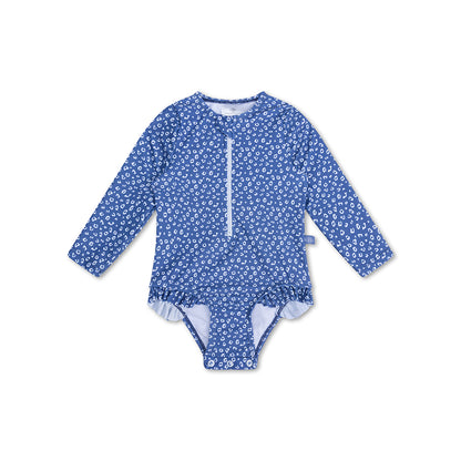 Swim Essentials Uv Swimsuit Girls With Sleeves - Blue - Leopard