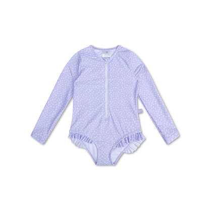 Swim Essentials Uv Бански костюм за момичета с ръкави - Lila - Leopard