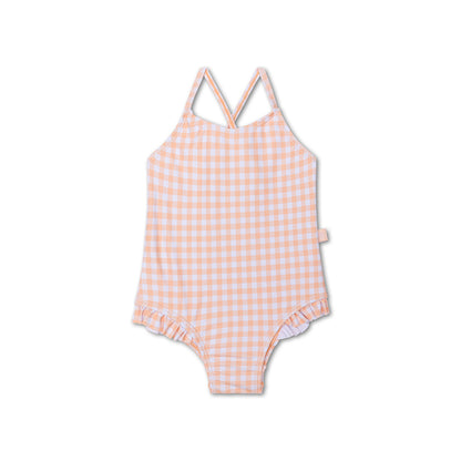 Swim Essentials Swimsuit Girls - Orange/white - Sunset Grid
