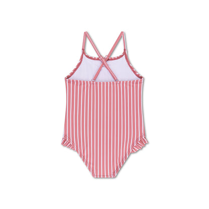 Swim Essentials Swimsuit Girls - Red/white Striped - Daisy Flower