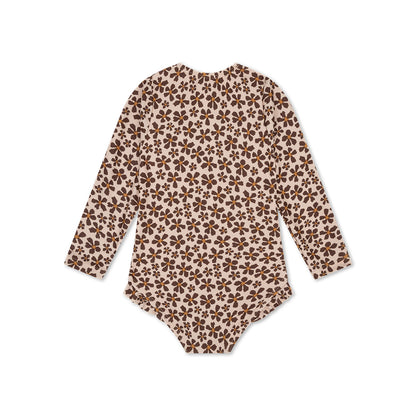 Swim Essentials Uv Swimsuit Girls With Long Sleeves - Orange - Wild Flower