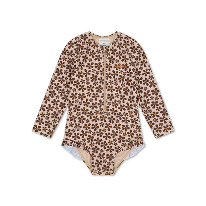 Swim Essentials Uv Swimsuit Girls With Long Sleeves - Orange - Wild Flower