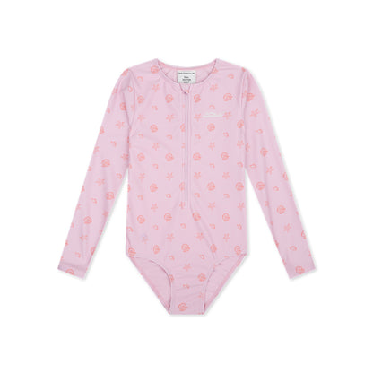 Swim Essentials Uv Swimsuit Girls With Long Sleeves - Pink - Shell Tastic