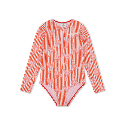 Swim Essentials Uv Swimsuit Girls With Long Sleeves - Red - Lobster Bay