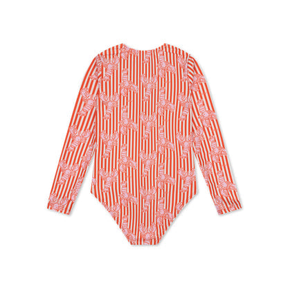 Swim Essentials Uv Swimsuit Girls With Long Sleeves - Red - Lobster Bay