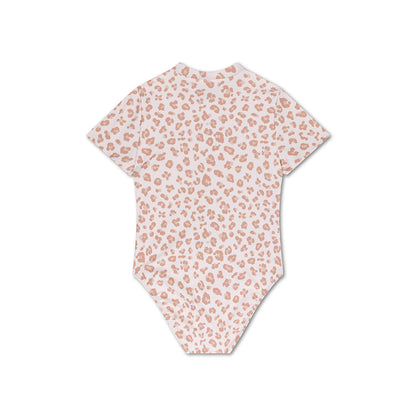 Swim Essentials Swimsuit Girls With Short Sleeves - Beige - Leopard