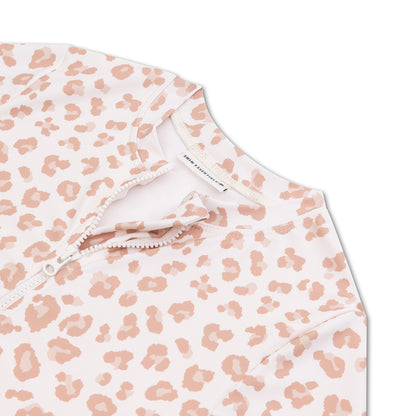 Swim Essentials Swimsuit Girls With Short Sleeves - Beige - Leopard