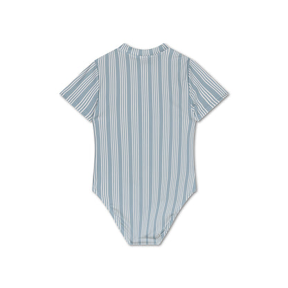 Swim Essentials Swimsuit Girls With Short Sleeves - Green/white - Resort Stripe