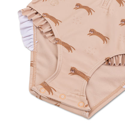 Swim Essentials Uv Swimsuit Girls With Sleeves - Brown - Roamer
