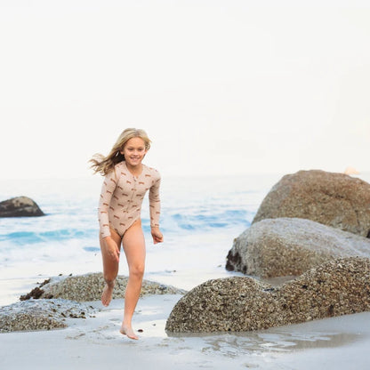 Swim Essentials Uv Swimsuit Girls With Sleeves - Brown - Roamer