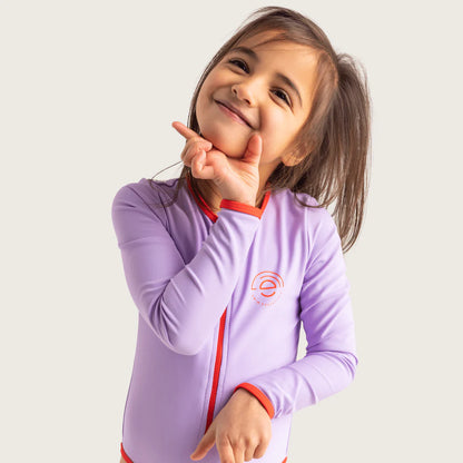 Swim Essentials Uv Swimsuit Girls With Sleeves - Purple - Pure Tones