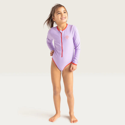 Swim Essentials Uv Swimsuit Girls With Sleeves - Purple - Pure Tones