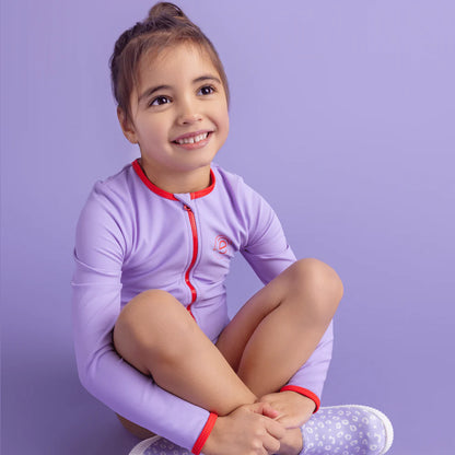 Swim Essentials Uv Swimsuit Girls With Sleeves - Purple - Pure Tones