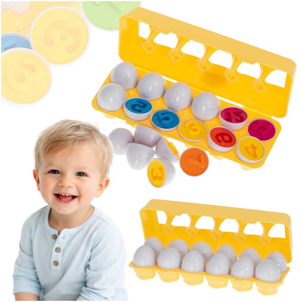 Educational Puzzle Sorter Match Shapes Numbers Eggs 12pcs