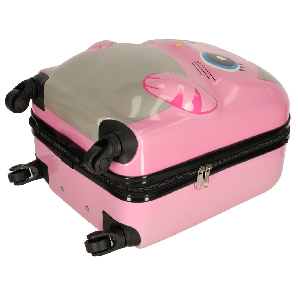 Children's Travel Suitcase On Wheels Cat Pink