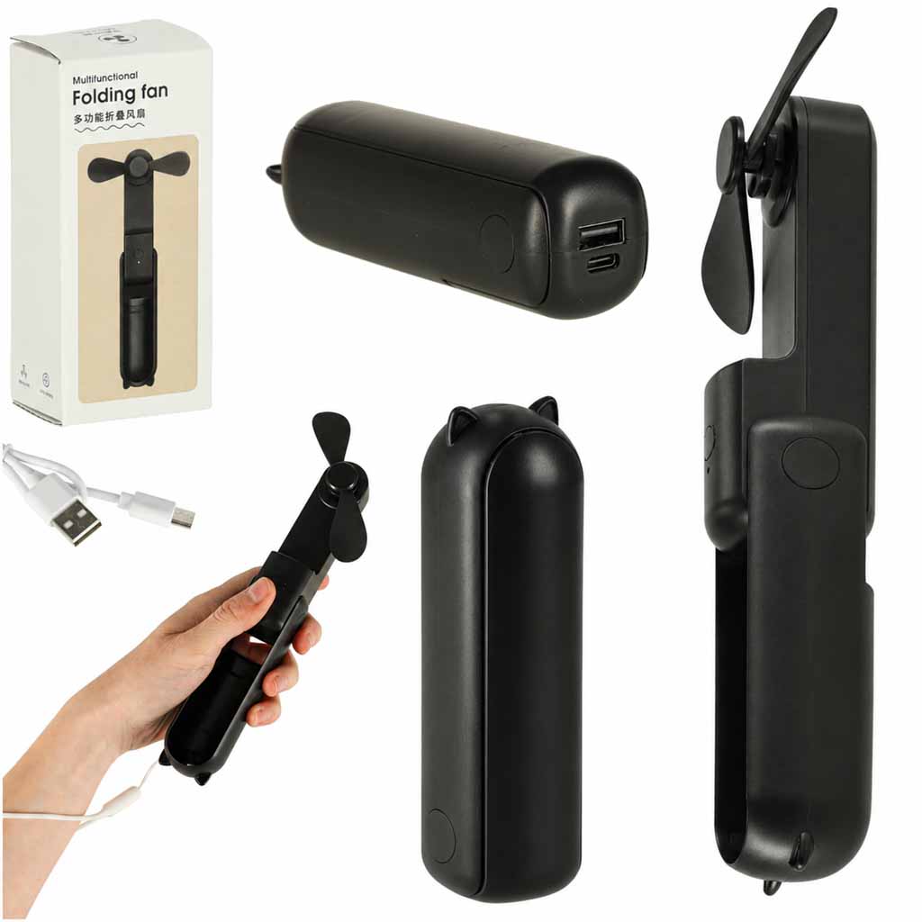 Ventilatore da scrivania Mini mulino a vento pieghevole portatile USB portatile nero