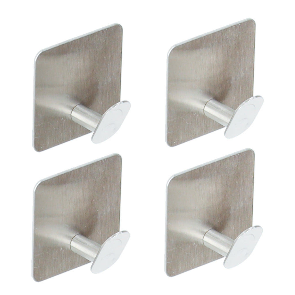 Self-adhesive Silver Bathroom Wall Hangers Set Of 4 Pieces