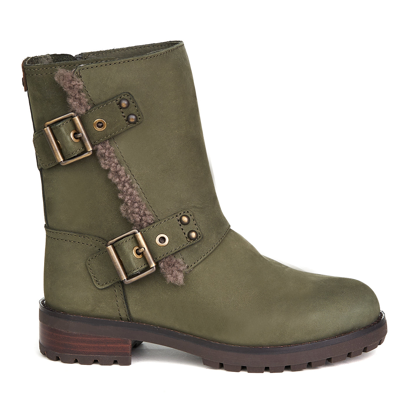 Ugg Niels/sla Boots Leathar Nádúrtha Línte fionnaidh Khaki