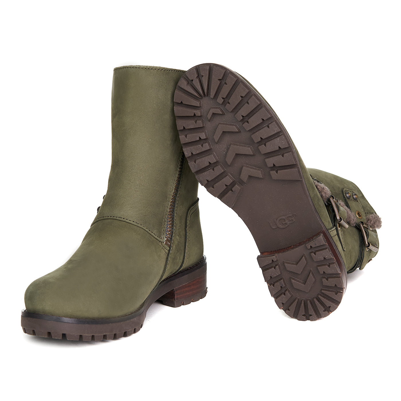 Ugg Niels/sla Boots Leathar Nádúrtha Línte fionnaidh Khaki