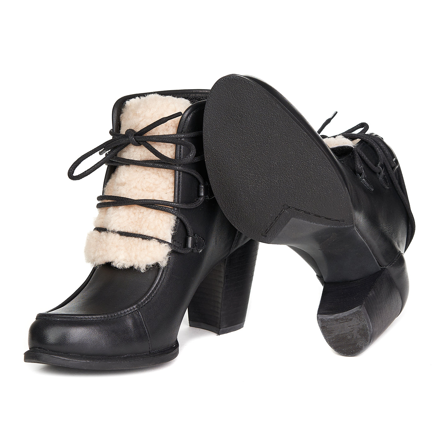 Déanann Ugg Buataisí rúitín Analise Fur Nochta Nádúrtha Leathar Dubh