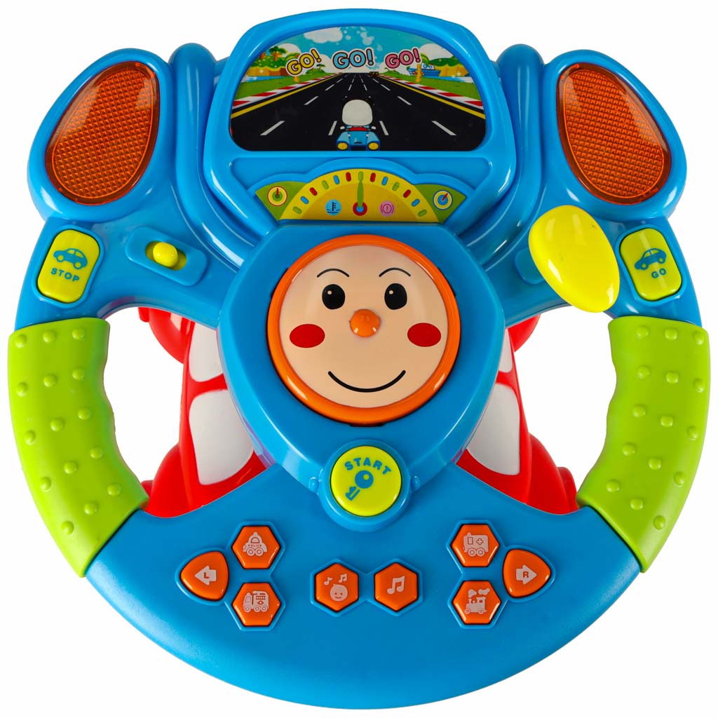 Toy Interactive Steering Wheel For Kids Simulator Music Sounds Lights Projector