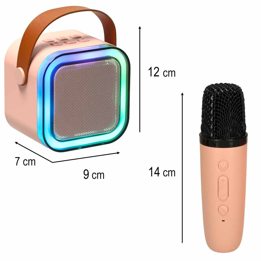 Karaoke Set 2 Microphones + Portable Speaker Bluetooth Usb Led Pink