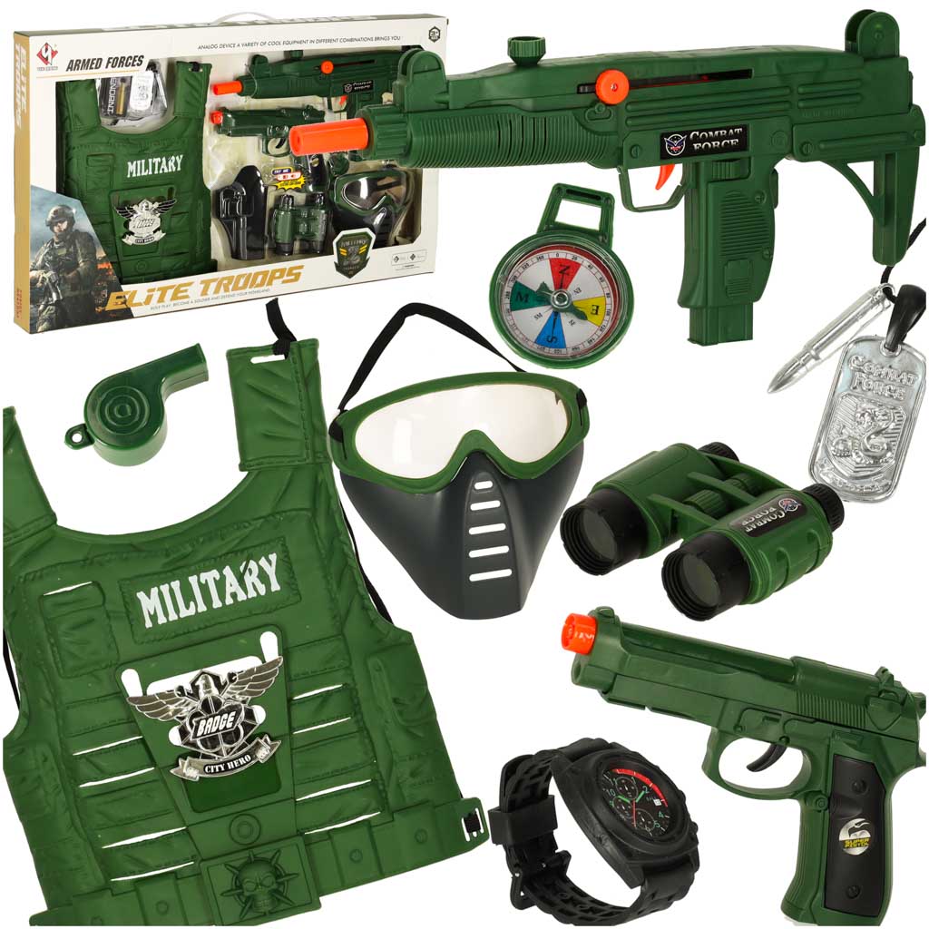 Military Outfit Set Vest Rifle Binoculars