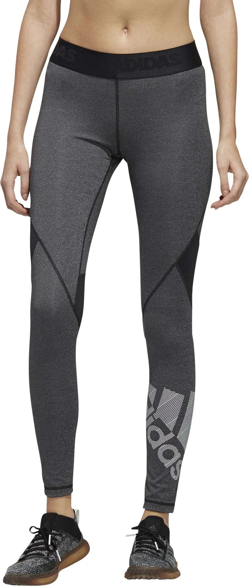 Legging femme adidas alphaskin long chiné badge gris s