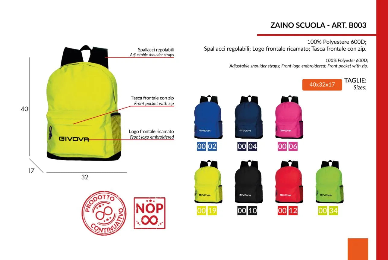 Backpack givova scuola fuxia bándearg