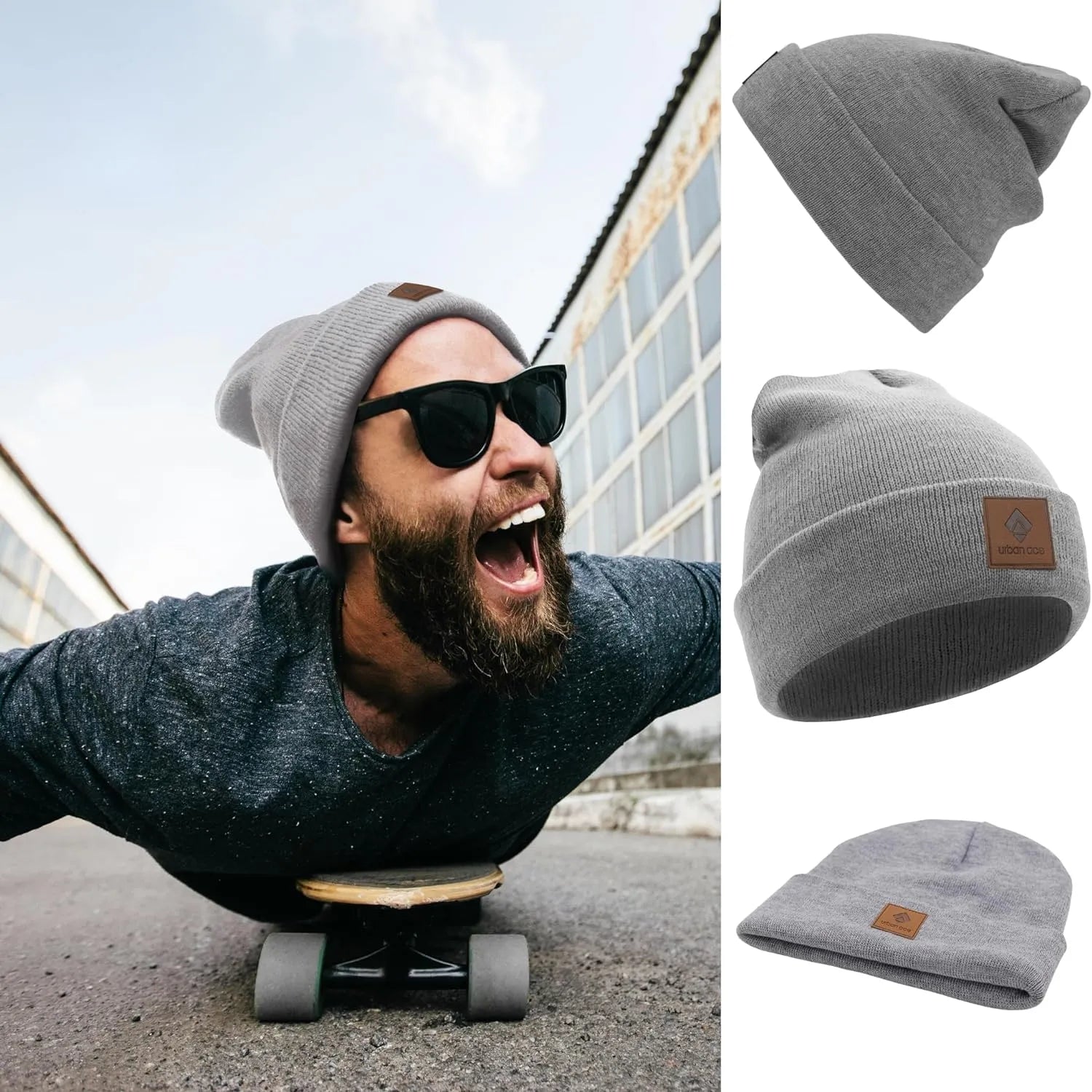 Winter Hats Urban Ace Unisex Cuff Beanies Grey