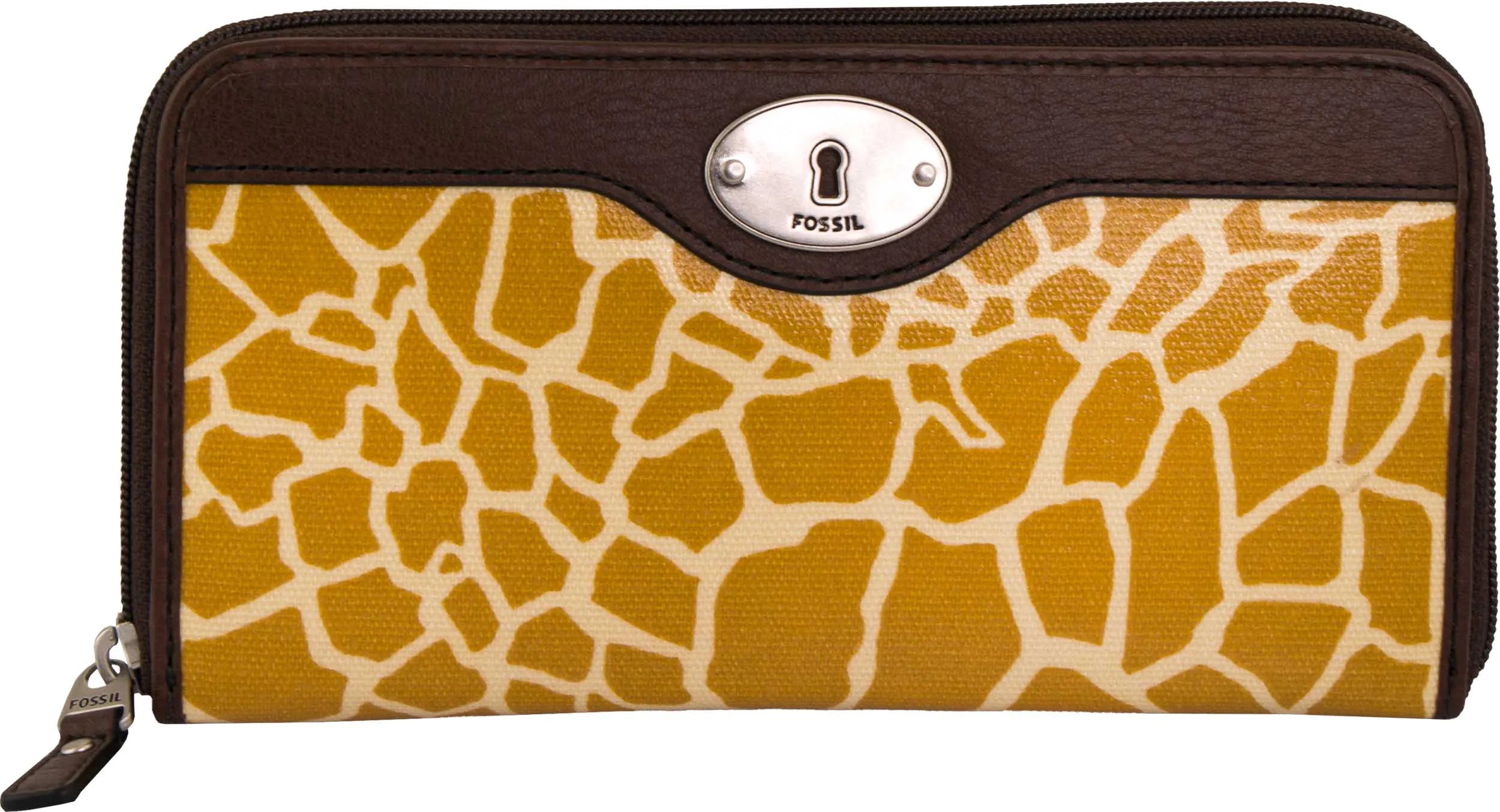 Dámská peněženka Fossil Wmns Leather Wallet Key-per Zip Clutch Giraffe Brown
