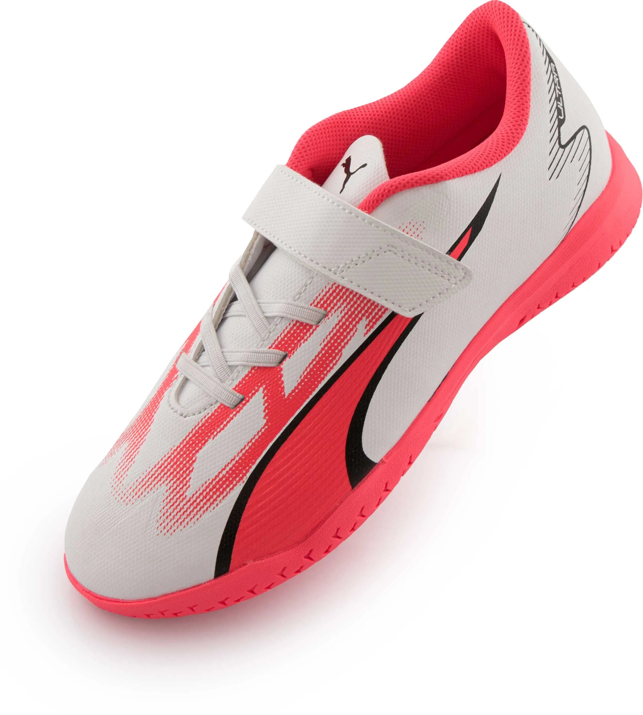 Dziecięce buty halowe Puma Jr Ultra Play It V Biało-czarno-ognisty Orchid White