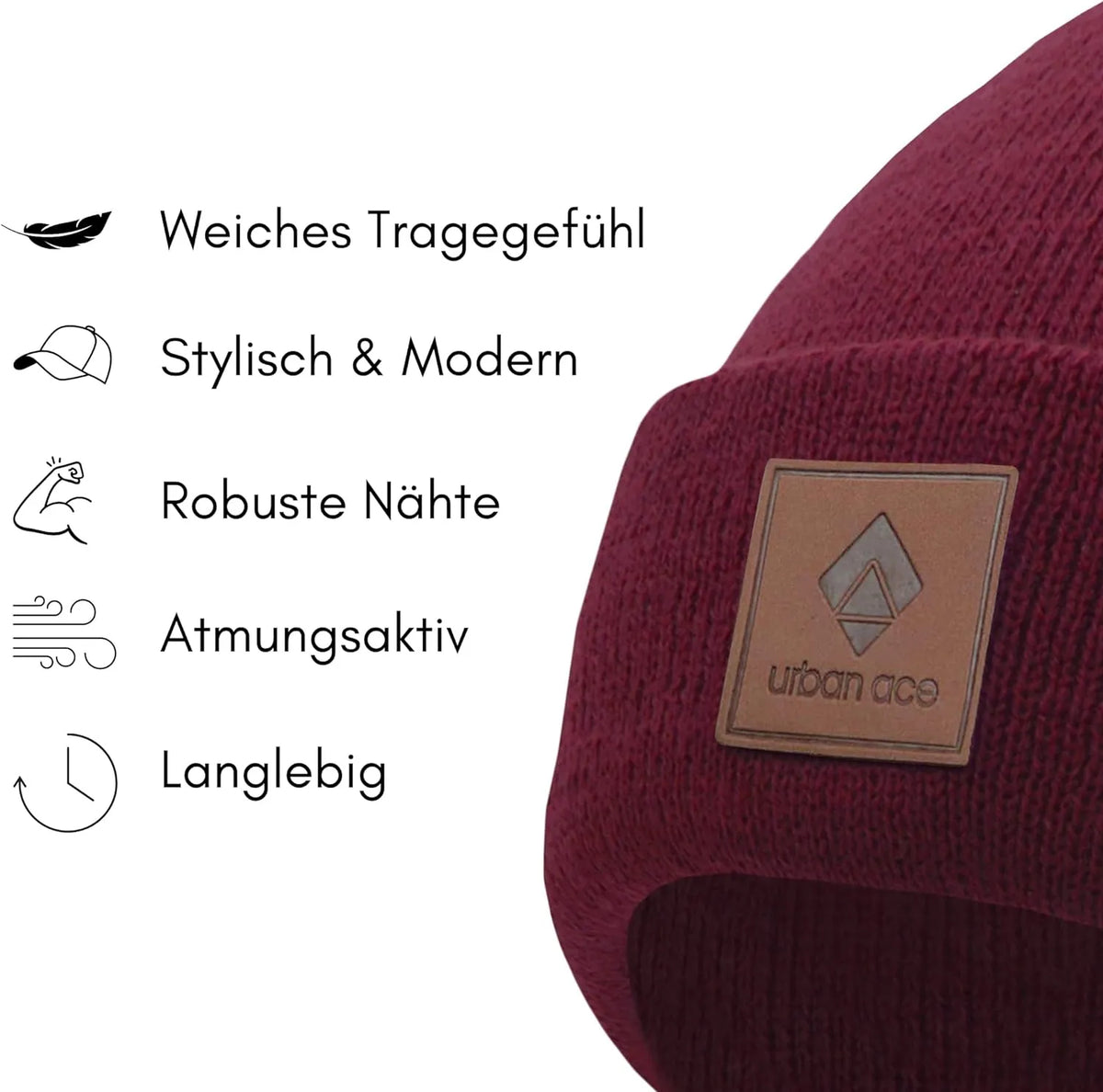 Gorros de invierno Urban Ace Gorros unisex con puños Rubí Borgoña