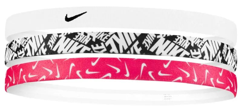 Set di fasce per capelli Nike, confezione da 3 pezzi, mix bianco-rosa-nero