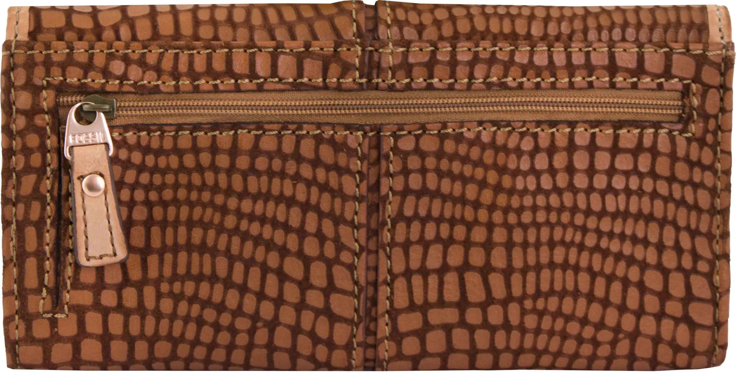 Dámska peňaženka fossil wmns kožená peňaženka maddox s reliéfnou chlopňou spojka hnedá