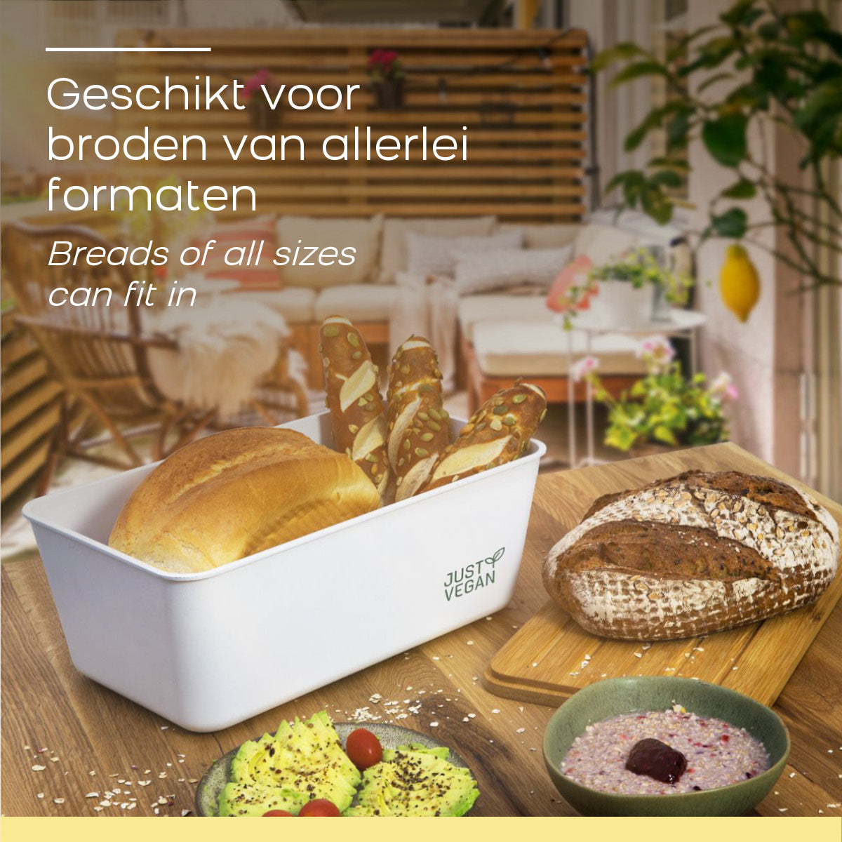 Just Vegan – Chlebak Z Bambusową Deską Do Krojenia – Biały