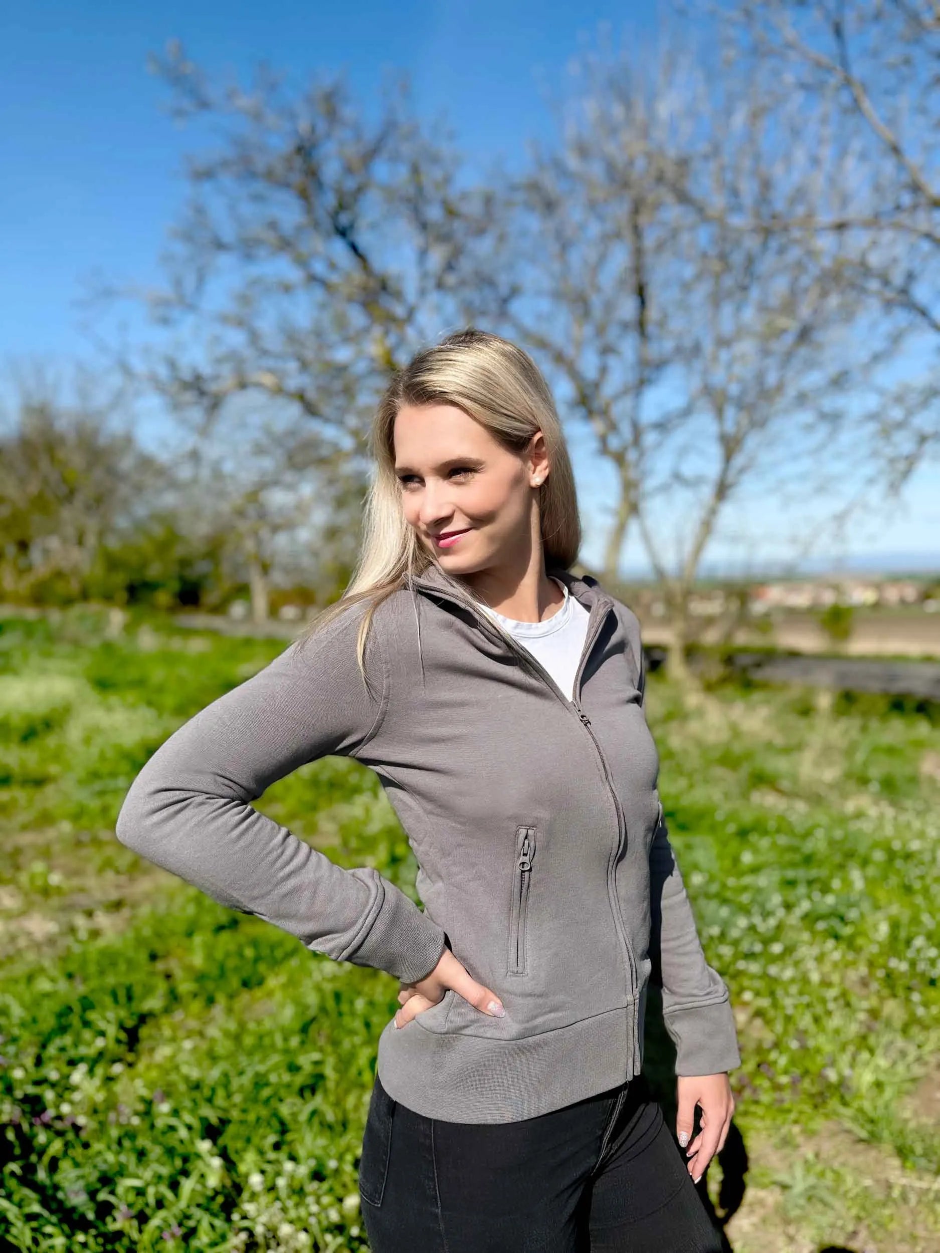 Dames sweatshirt promodoro jasje opstaande kraag grijs 3xl