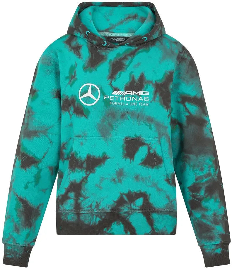 Moletom feminino Mercedes Wmns Mapf1 Fw Tie Dye com capuz multicolorido verde