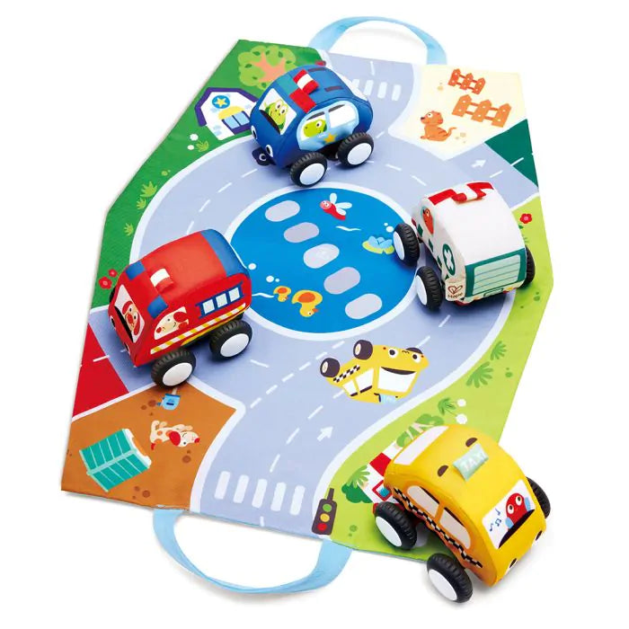 Conjunto de carro de pelúcia pull-back Hape