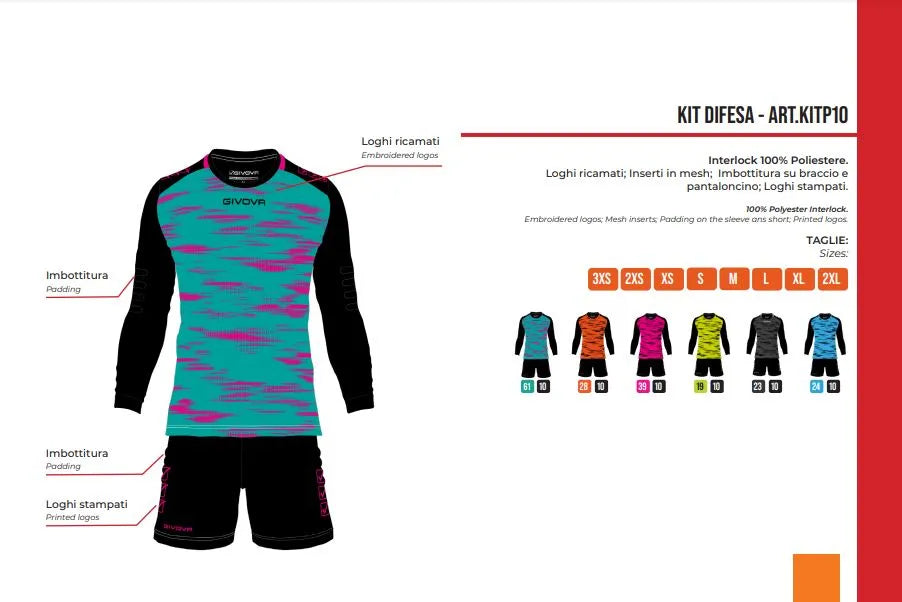 Cúl báire tacair givova kit fluo oráiste-dubh oráiste m