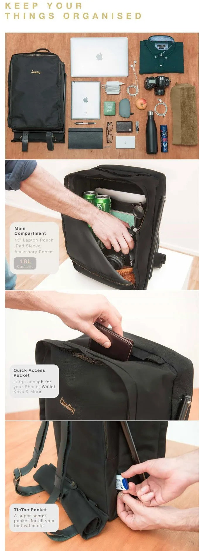 Plecak typu standley Leanbag w kolorze czarnym