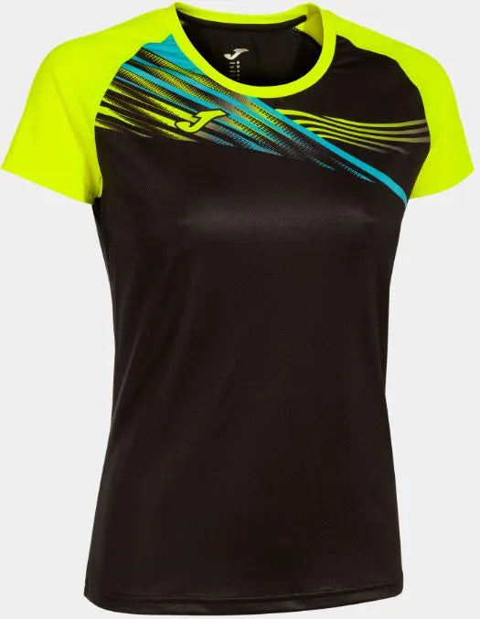 T-shirt sportiva donna joma elite x nero-giallo fluo l