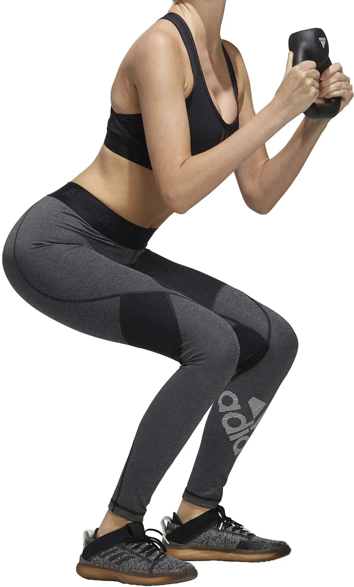 Legging femme adidas alphaskin long chiné badge gris s